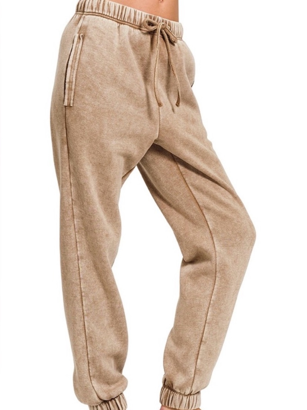 Zenana Outfitters Women's Acid Wash Fleece Joggers - Deep Camel - Picture 2 of 2